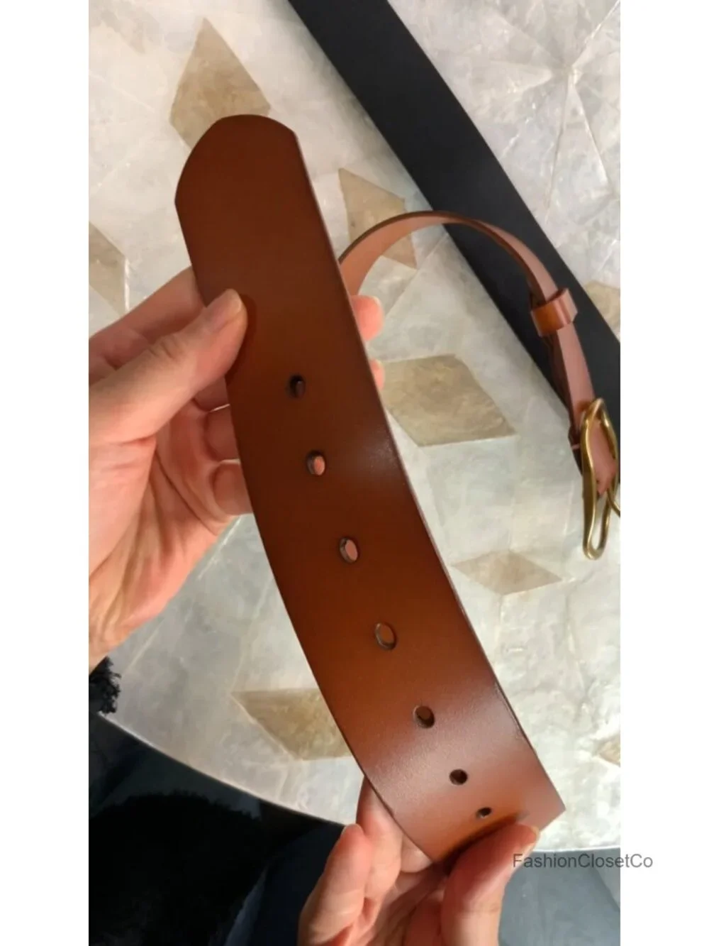 Genuine Full Grain Leather Belt with Antique Gold Brass Oval Buckle